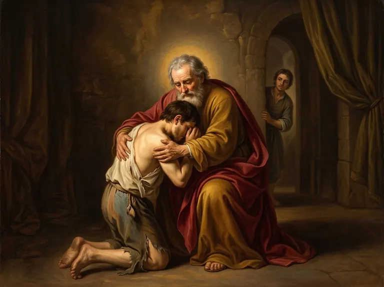 El padre abraza al hijo pródigo que vuelve a casa