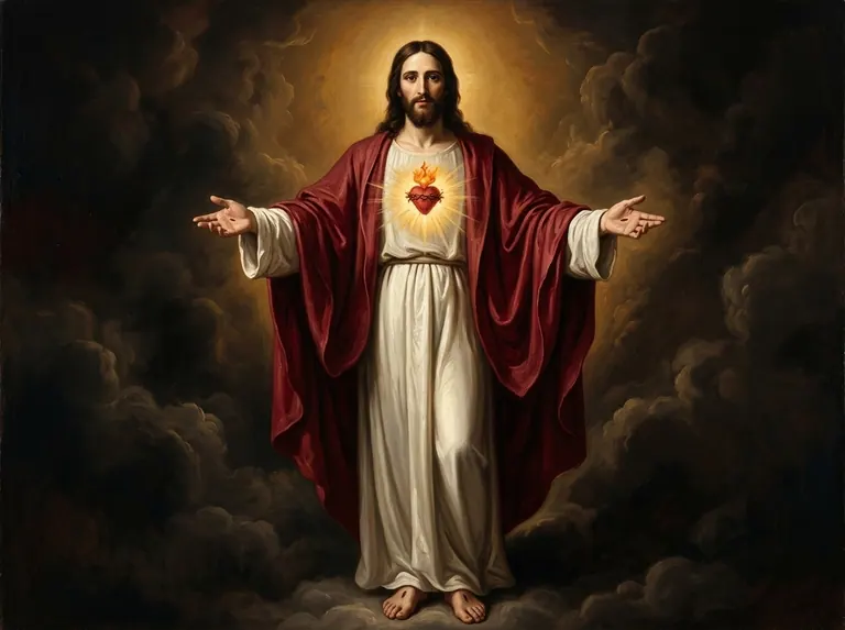 Jesús con los brazos abiertos mostrando su Corazón