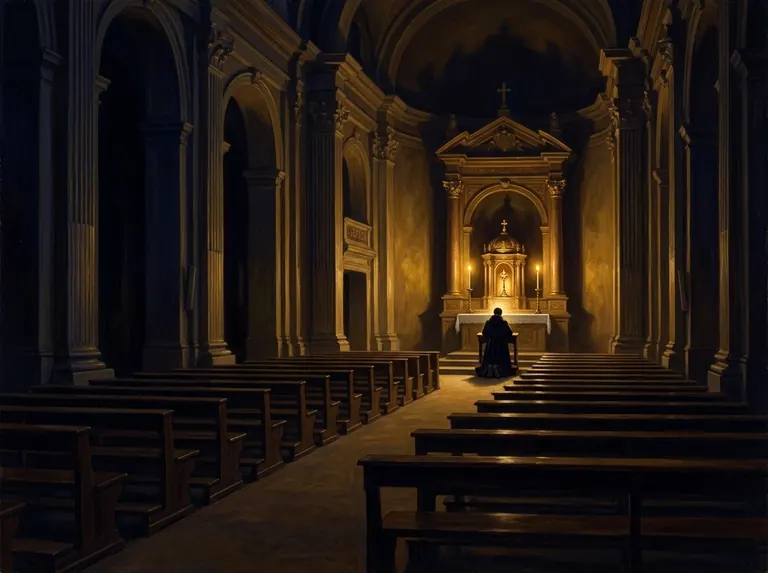Una sola persona vela ante el sagrario en una iglesia vacía