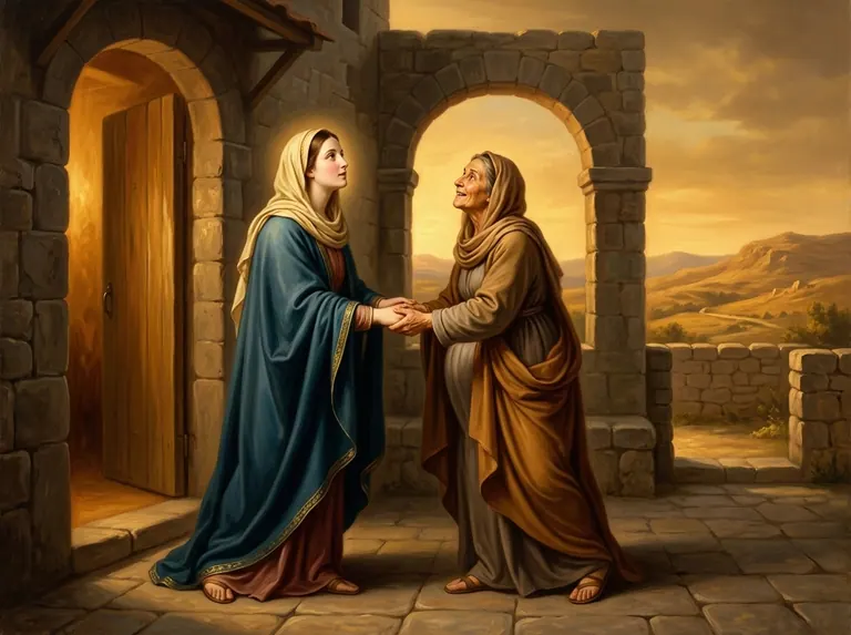La Visitación: María e Isabel se encuentran ante la puerta de la casa