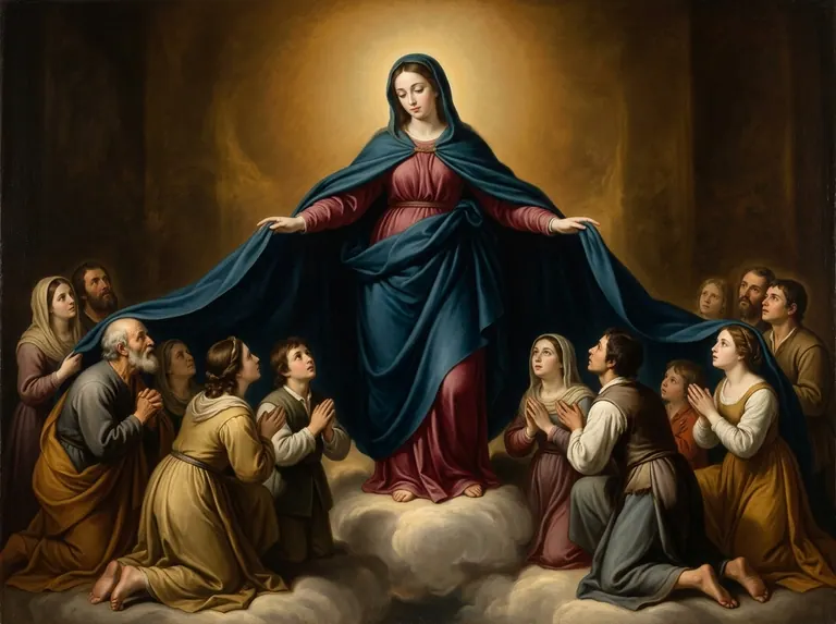 La Virgen María, Reina y Madre de misericordia, cobija a los fieles bajo su manto